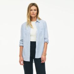 Limited Edition Striped Shirt Zara Xxl | Blue / White Ref 8425/544 Zara Limited Edition, Oversized Button Down Shirt, Blue And White Shirt, Blue Striped Shirt, Linen Blend Shirt, White Button Down Shirt, Zara Shirt, Shirt Dress Style, Zara White