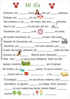 the spanish language worksheet for children with pictures and words on it, including an image