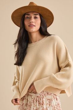 Embrace effortless chic with this cropped balloon sleeve pullover. This dreamy sweater features a relaxed fit and romantic puff sleeves, perfect for layering or wearing solo. Football Dress, Football Tops, Puff Sleeve Sweater, Skirts With Boots, Altard State, Effortless Chic, Altar'd State, Trending Dresses, Dress With Boots