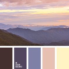 there are mountains in the background with purple and pink hues on each color scheme