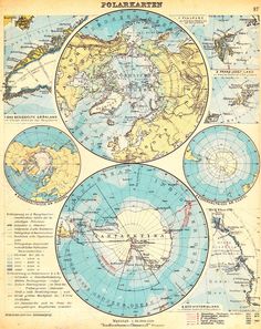 an old map with three circles showing the different areas in which there is no land