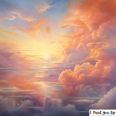 an oil painting of clouds in the sky at sunset or sunrise with i paint you sip logo below