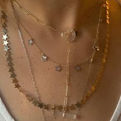 Star Layered Necklace, Mixed Metals Necklace Stack, Mixed Metal Necklace, Stars Necklace, Necklace Ideas, Birthstone Necklace, Diamond Crystal, Star Necklace, Gold Pearl