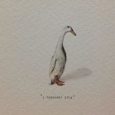 a watercolor painting of a duck standing in the snow