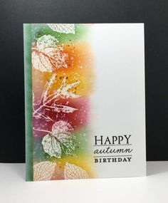 a card with leaves on it that says happy autumn