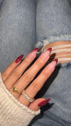 December Nails, Christmas Gel Nails, Xmas Nails, Pretty Acrylic Nails, Cute Acrylic Nails, Holiday Nails, Nude Nails, Almond Nails, French Nails