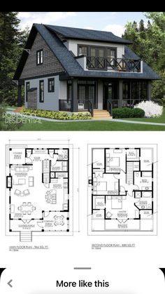 two story house plans with lofts and an open floor plan for the first level