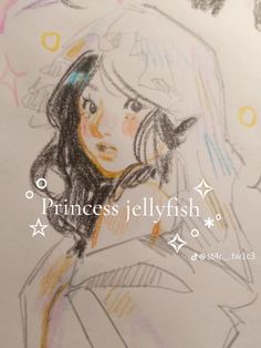 a drawing of a princess jellyfish with stars around her head and the words princess jellyfish on it