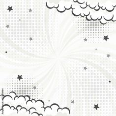 an abstract background with stars and clouds in the sky, on halftone white paper