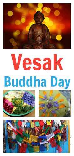 the cover of vesak buddha day, with pictures of various items on it