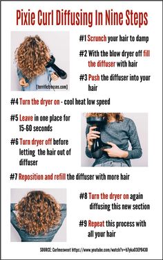 How To Diffuse Your Hair In 9 Steps Curly Hair Techniques, Bangs Curly Hair, Wavy Hair Care, Frizzy Curly Hair, Curly Hair Hairstyles, Hair Diffuser, Hair Mistakes, Bangs Curly, Hair Techniques