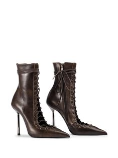 Find LE SILLA 120mm Colette Ankle Boots on Editorialist. chocolate brown nappa leather high stiletto heel ankle-length front lace-up fastening pointed toe Clear Heel Boots, Kitten Heel Boots, Metallic Boots, Glitter Boots, Thigh High Boots Heels, Green Heels, T Strap Heels, Chunky Heels Boots, Bow Heels