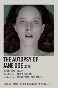 a woman with red hair and blue eyes is featured in an advertisement for the autopsy of jane doe