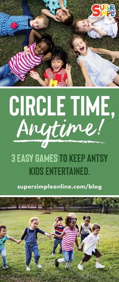 children playing in the grass with text circle time friend activity