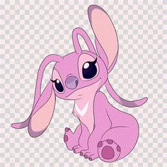 a pink bunny sitting on the ground with its eyes closed and ears wide open, looking like