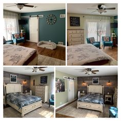 Modern rustic, rustic, DIY bedroom remodel, bedroom remodel on a budget Flooring On The Wall, Modern Rustic Bedroom, Traditional Closet, Window Shades Blackout, Oak Hardwood Floors, Modern Rustic Bedrooms, Color Furniture, Closet And Bathroom, White Sheer Curtains