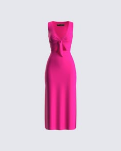 The most perfect hot pink dress for all occasions, hands down 💗 Made from a slinky jersey, and complete with a plunging neckline, adjustable ties, cutouts, side slits, and a fitted style with a slightly flared hem for a look that is sexy, comfortable, and guaranteed to draw eyes 😏 Hot Pink Midi Dress, Draw Eyes, Hot Pink Dress, Welcome To The Future, Stylish Work Attire, Effortlessly Chic Outfits, Hot Pink Dresses, Form Fitting Dress, Causual Outfits