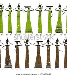 african women in traditional dress and headdress, silhouettes with arms spread out