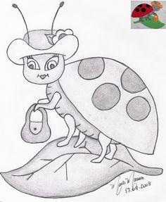 a drawing of a ladybug sitting on top of a leaf