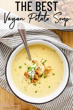 the best vegan potato soup in a bowl