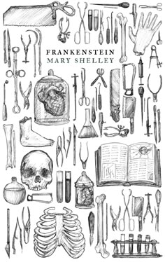 an illustration of many different tools and things in the shape of a skull on a white background