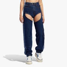 Adidas Originals Women's Dark Blue Ivy Park Denim Chaps Hf8382 Limited Amount Of These Left Denim Chaps, Chaps Jeans, Blue Ivy, Adidas Originals Women, Ivy Park, Upcycled Fashion, Cowgirl Outfits, Diy Sewing Clothes, Jumpsuit Trousers