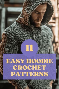 Easy and Stylish: 11 Hoodie Crochet Patterns Crochet Pullover Hoodie, Men's Crochet Hoodie Free Pattern, Vintage Mens Crochet Pattern, Male Crochet Patterns, Crochet Gifts For Husband, Crochet Cardigan With Hood Pattern Free, Crochet Dickies Free Pattern, Crochet Mens Hoodie, Matrix Hood Crochet Pattern Free