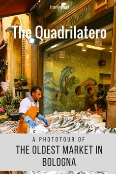 a man standing in front of a table with fish on it and the words the quadrilatero