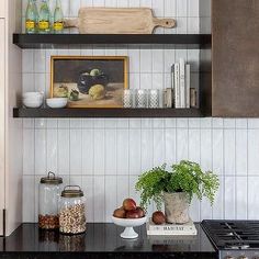 the kitchen counter is clean and ready to be used as a cook's station