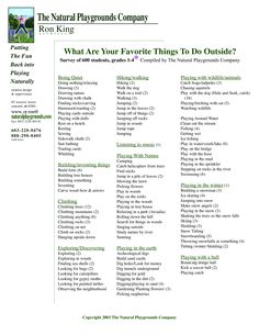 the natural playgrounds company what are your favorite things to do outside? info sheet