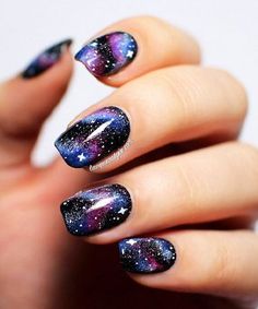 Shattered Glass Nails, Galaxy Nail Art, Glass Nails Art, Space Nails, Pointy Nails, Purple Nail Polish, Galaxy Nails, Nail Design Inspiration