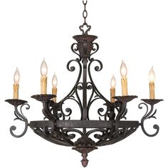 a chandelier with five lit candles hanging from it's center and four arms