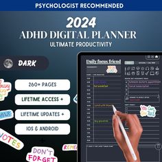 ADHD Digital Planner for Adults 2024, Compatible with Android and IOS, Goodnotes, Onenote, Lifetime Access Undates, Lifetime Updates darkmodedigitalplanner #aestheticplanner Interactive Calendar, 2023 Planner, Client Management, Digital Calendar, Academic Planner, Project Management Tools, Goal Tracker, Dark Mode, Planner Bundle