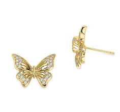 Dahlia Butterfly Stud Earrings Yellow Gold Butterfly Shaped Jewelry With Cubic Zirconia, 14k Yellow Gold Earrings With Butterfly Charm, Yellow Gold Cubic Zirconia Butterfly Jewelry, Hypoallergenic Butterfly-shaped Yellow Gold Jewelry, Hypoallergenic Butterfly Yellow Gold Jewelry, 14k Gold Butterfly Earrings With Butterfly Charm, 14k Gold Butterfly Charm Earrings, Hypoallergenic Yellow Gold Butterfly Jewelry, 14k Gold Butterfly Earrings With Charm