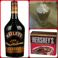 there is a bottle of bailey's hot chocolate next to a box of marshmallows