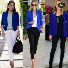 Cobalt Blazer Outfits For Women, Summer Office Outfits Casual Work Attire Plus Size, Royal Blue Jacket Outfits Women, Blazer Azul Outfit, Blue Blazer Outfit Women, Royal Blue Blazer Outfits For Women, Hot Spring Outfits, Pinterest Outfits Winter, Spring In Paris Outfits