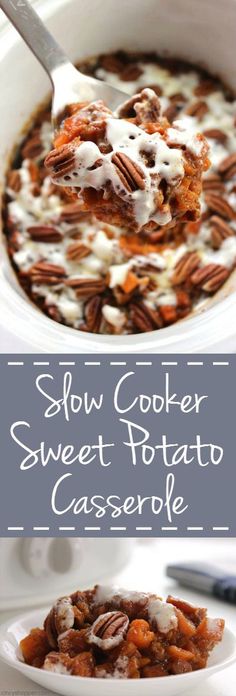 slow cooker sweet potato casserole with cream and pecans