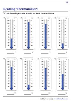 reading thermometers worksheet for students to learn how to read them