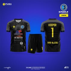 a soccer uniform with the number one on it and two shorts, all in black