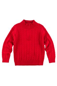 From our Photo Ready collection: Red sweater knit 100% cotton Cable knit Front zipper Perfectly coordinated with suspender pant F4275 and pant F4277 Red Cable Knit Sweater, Toddler Boy Tops, Swim Gifts, Classic Portraits, Toddler Tops, Suspender Pants, Top Baby Products, Boy Accessories, Red Sweater