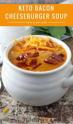 a bowl of keto bacon cheeseburger soup