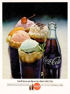 an advertisement for coca cola with ice cream and cookies