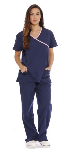 PRICES MAY VARY. ALL DAY COMFORT: These medical scrubs for women feel soft on the skin, are comfortably roomy, and are designed with a draw string and elastic band for a great fit at the hips. GREAT QUALITY SCRUBS: We’ve used a high quality blend of 55% cotton and 45% polyester that isn’t see through, and reinforced seams and stitching for extra-durable nursing uniform scrubs. LOTS OF POCKETS: The mock wrap medical scrubs sets for women come with 5 pockets to give you convenient storage room whi Medical Scrubs For Women, Scrubs For Women, Scrubs Nursing Uniforms, Wonderwink Scrubs, Medical Scrubs Outfit, Nursing Scrubs, Scrubs Outfit, Scrubs Uniform, Scrub Jackets