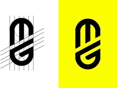 two black and yellow logos, one with the letter g