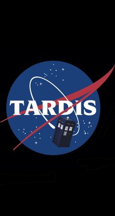 the tardis logo is shown in front of a black background