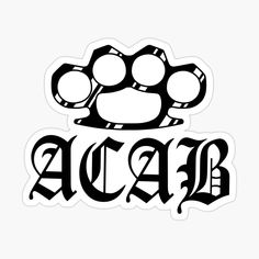 a black and white sticker with the word acab written in cursive font