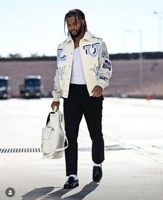 Luxury Varsity Jacket For Fall Streetwear, Urban White Varsity Jacket For Streetwear, Leather Urban Varsity Jacket For Streetwear, Designer Black Varsity Jacket For Streetwear, Luxury Streetwear Varsity Jacket, Black Men Casual Style, Concert Wear, Mens Smart Casual Outfits, Rapper Outfits