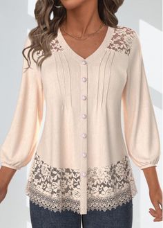 Color:Skin Color;Size:S;Size:M;Size:L;Size:XL;Size:XXL;Package Contents:1 X Blouse;Occasion:Other;Style:Bohemian; Light Spring Colors, Classy Blouses, Crochet Lace Blouse, Light Spring, Cardigan Fashion, V Neck Blouse, Spring Colors, Lace Blouse, Skin Color