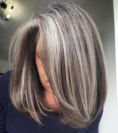 Chocolate Lob with Gray Balayage Wigs With Highlights, Italian Bob, Grey Brown Hair, Gray Balayage, Salt And Pepper Hair, Professional Hair Color, Beautiful Gray Hair