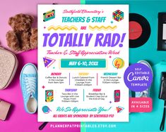 there is a poster with the words totally rad on it next to some other items